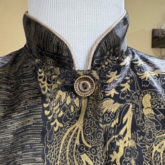 Vintage 1950s Dream Wear House Dress Black and Gold Asian Print Size M/L - Picture 6 of 15